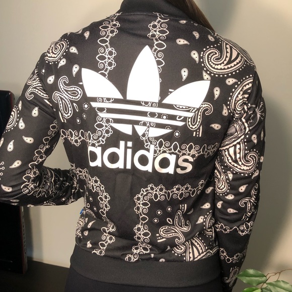 SOLD Adidas white and black zip up paisley jacket - Picture 2 of 5